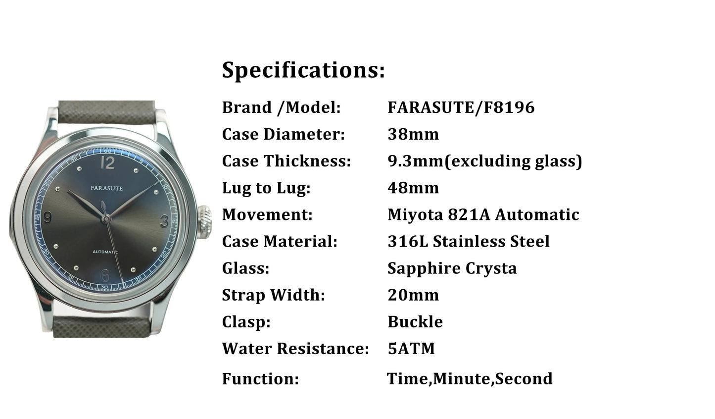 FARASUTE New Retro Japan 821A Automatic Mechanical Movement Wristwatch For Men Simple 5Bar Waterproof Watch Men reloj hombre