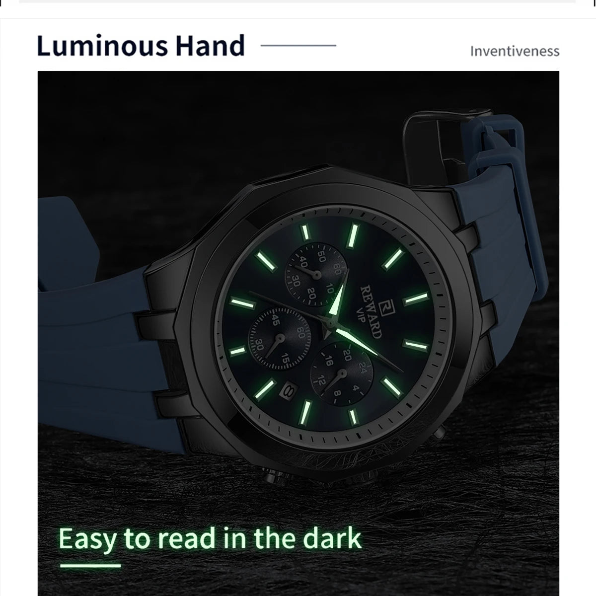 REWARD Mens Watches Top Luxury Brand Waterproof Sport Wrist Watch Chronograph Quartz Military Genuine Relogio Masculino