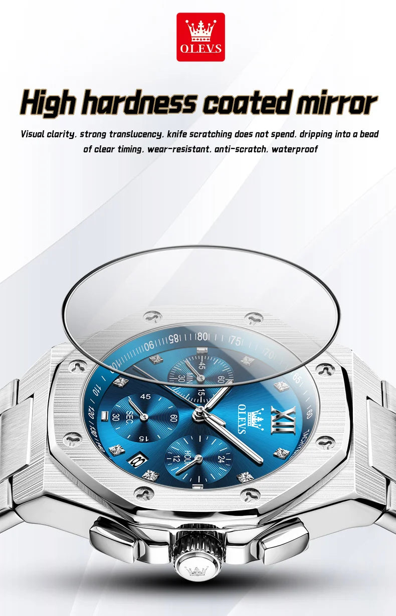OLEVS Men's Watches Classic Luxury Top Brand Fine Steel Original Quartz Wristwatch for Man Waterproof Luminous Date Chronograph