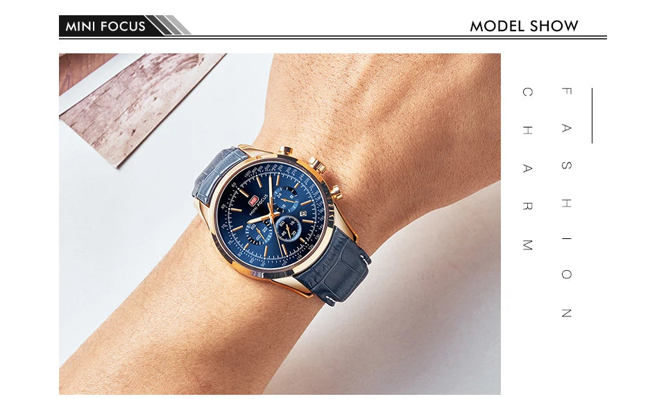 Top Brand Men's Leather Watch Luxury Quartz Watch Casual Business Sport Waterproof Chronograph Wristwatch with Date Display