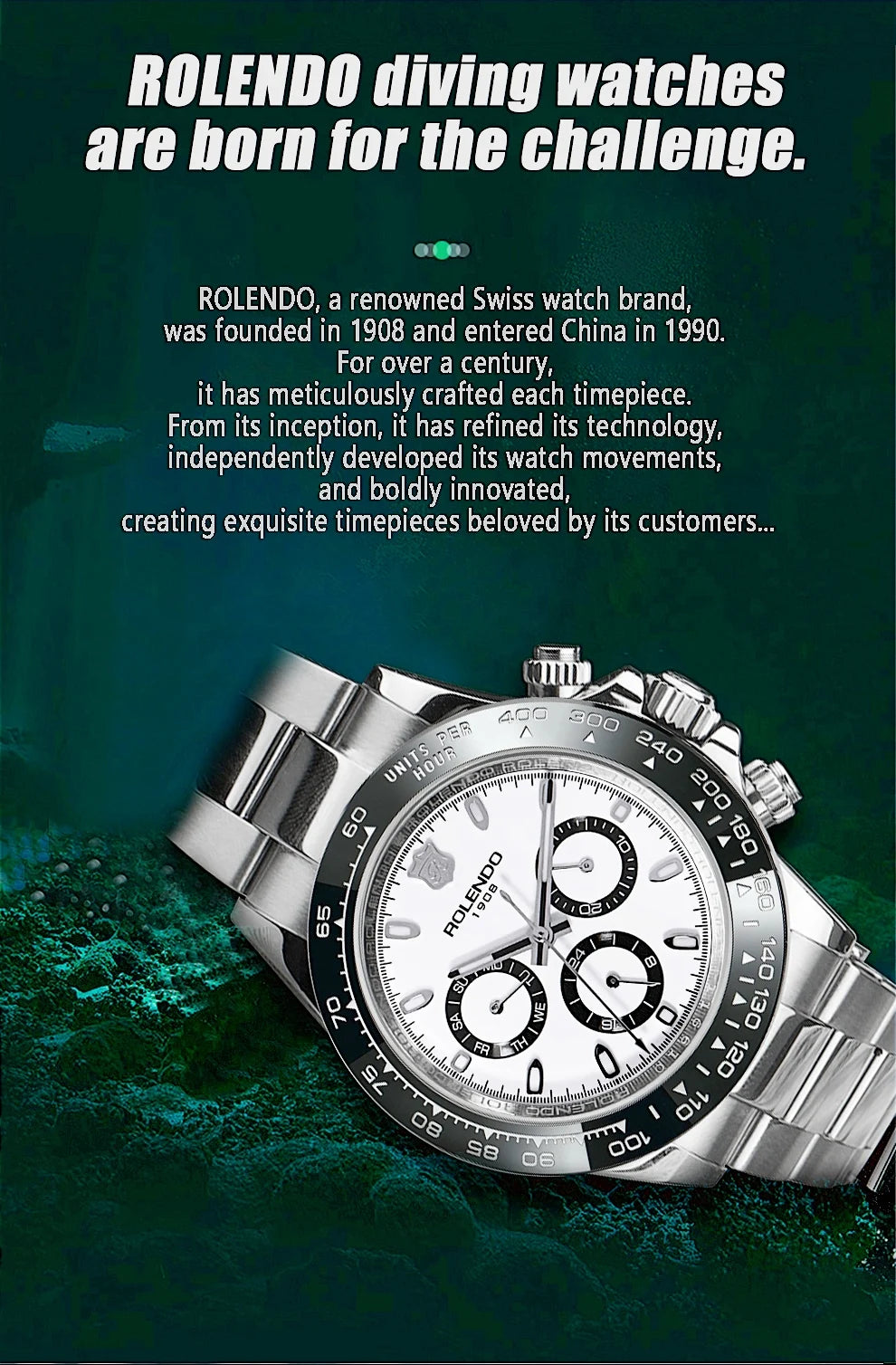ROLENDO Luxury Men Automatic Diver Watch 40.5mm Mineral Crystal Luminous Date 300M Waterproof High-end Men's Wristwatch Gift