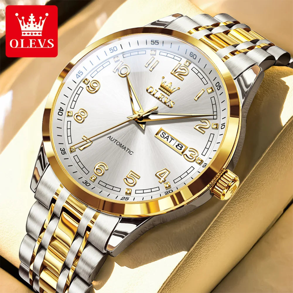 OLEVS Luxury Watch For Men automatic mechanical Wristwatches Classic Men Watch Waterproof Gray Dial Luxury Brand Date Week 7077