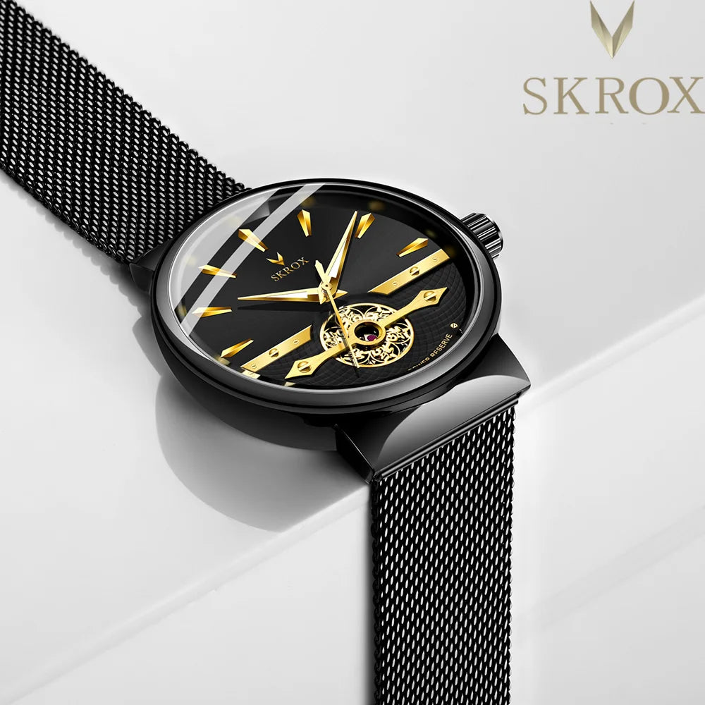 2025 SKROX Original High-End Luxury Elegant Automatic Movement Clockwork Thin Man Watch Mechanical Waterproof Male Wrist Watches