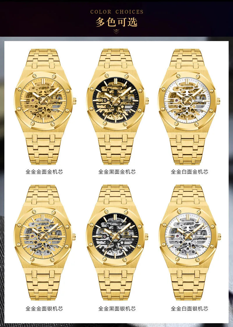 Luxury Men’s Automatic Mechanical Watch, Skeleton Design Self-Winding Wristwatch, Hot-Selling Export Business Watch