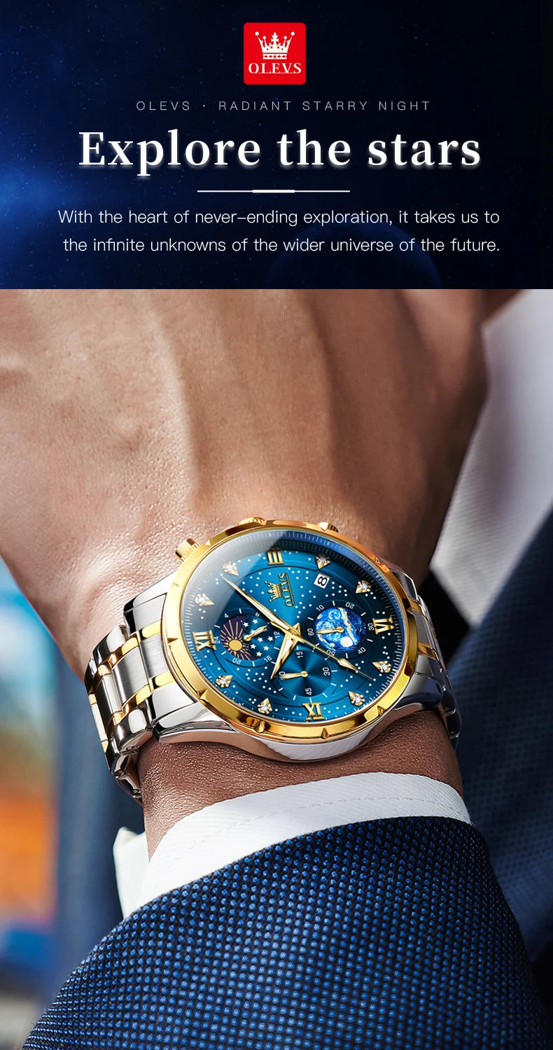 OLEVS 9807 New Mens Watches Original Quartz Watch Multifuncion Chronograph Watch For Man Waterproof Luminous Mens Gifts Freebie
