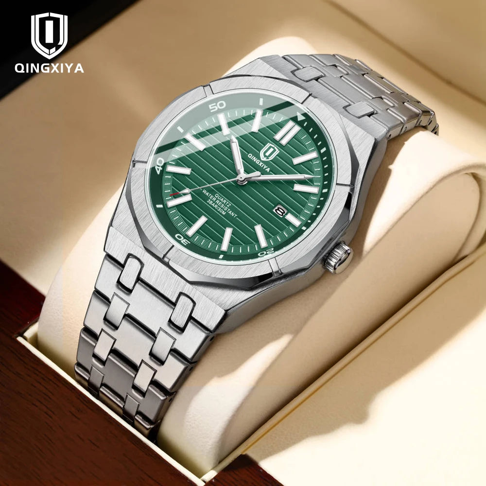 QINGXIYA Mens Watch Top Brand Luxury Auto Date Quartz Watch for Men Stainless Steel Waterproof Wrist Watches relogio masculino