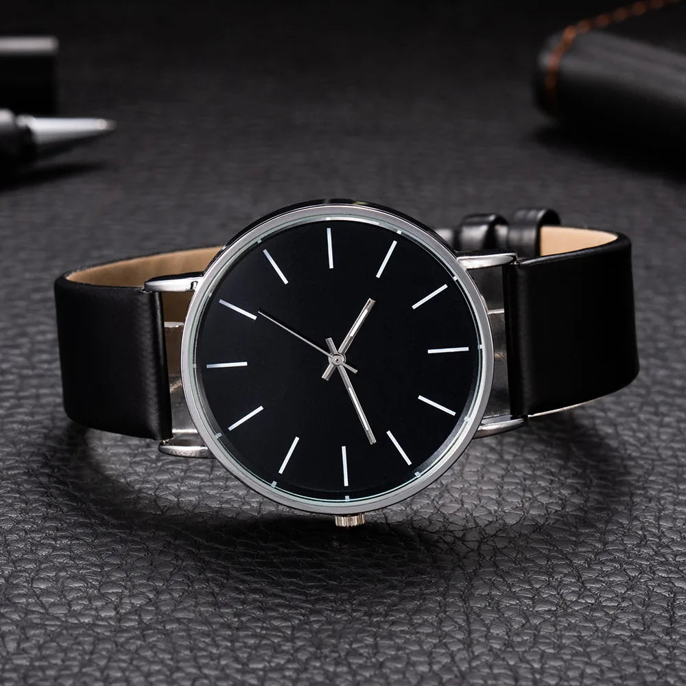 Luxury Brand Men's Watches Fashion Metal Round Dial Analog Quartz Wristwatch for Men Women Leather Band Casual Simple Male Clock
