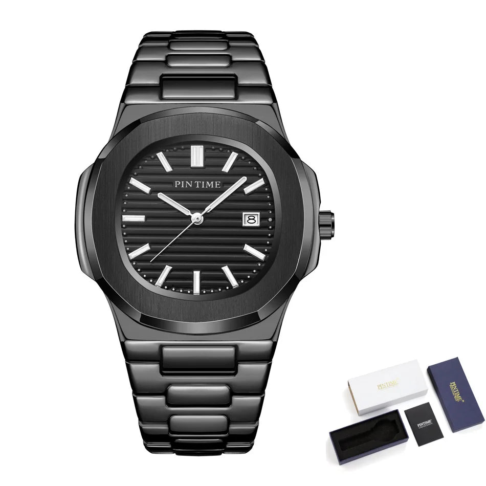 2025 Top Brand Luxury Men Wristwatch Business Waterproof Luminous Alloy Polygonal Case Business Quartz Watch Male with Calendar