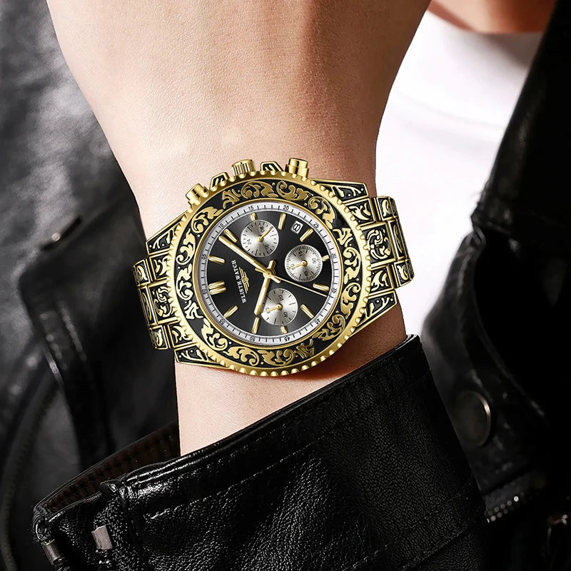 Retro Luxury Watches for Man Automatic Watch Sculpture Wrist Watch Waterproof Stainless Steel Watch Men's Clock Vintage reloj
