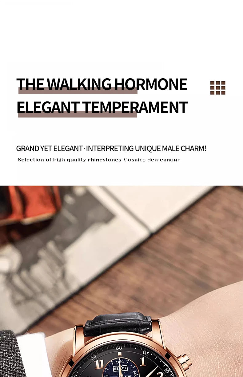 BEXEI 2025 Perpetual Calendar Automatic Watch Waterproof Mens Watches Top Brand Luxury Tourbillon Mechanical Watches for Man