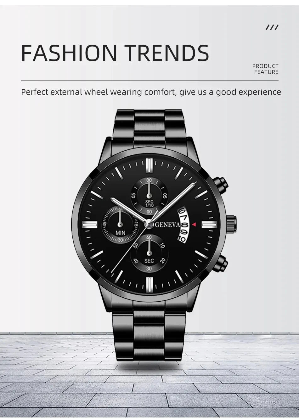 Fashion Mens Watches Luxury Black Stainless Steel Quartz Wrist Watch Man Business Watch for Men Calendar Clock Reloj Hombre