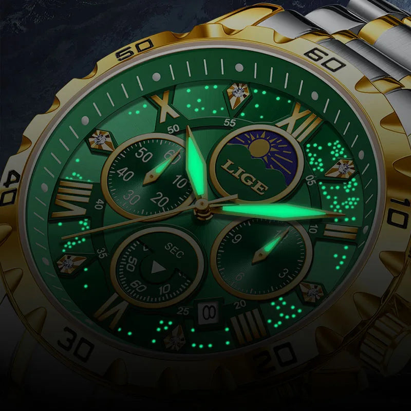 LIGE Woman Watches Rose Gold Top Brand Luxury Green Watch Women Quartz Waterproof Women's Wristwatch Ladies Girls Watches Clock