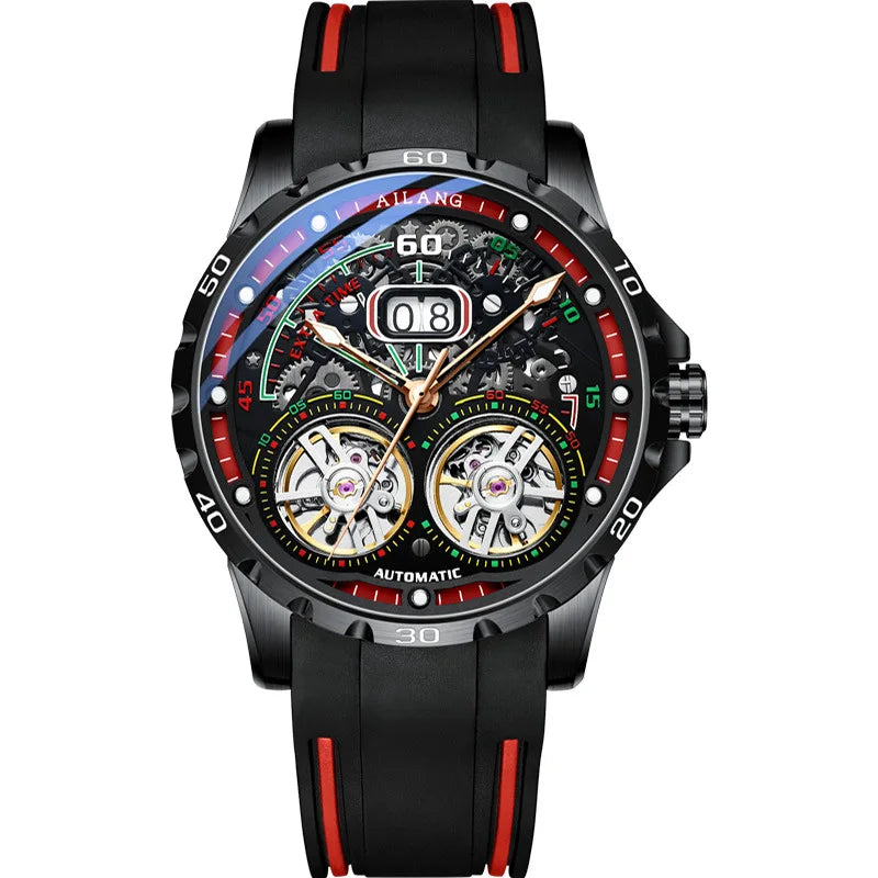 Luxury Sports Double Tourbillon Watches for Men Fashion Calendar Mechanical Watch Waterproof Luminous Clock Mens