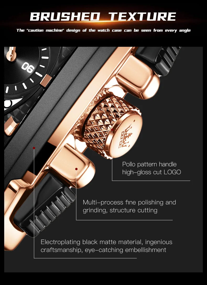 OLEVS 9919 Men Watch Fashion Square Dial Leather Strap Chronograph Waterproof Sports Clock Luxury Original Quartz Wristwatch Man