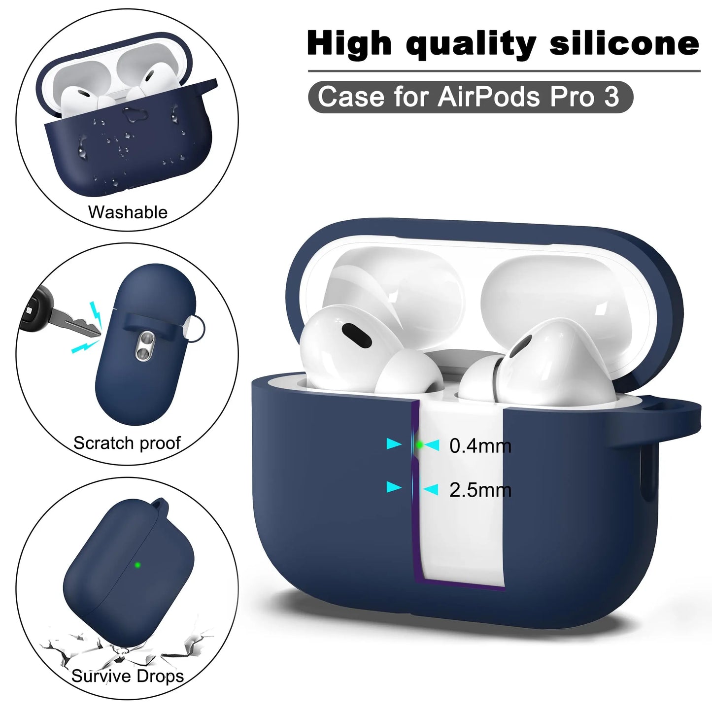 for AirPods Pro 3rd Generation Case Cover Earphone Accessories Soft Silicone Case with Keychain & Cleaning Kit for AirPods Pro 3