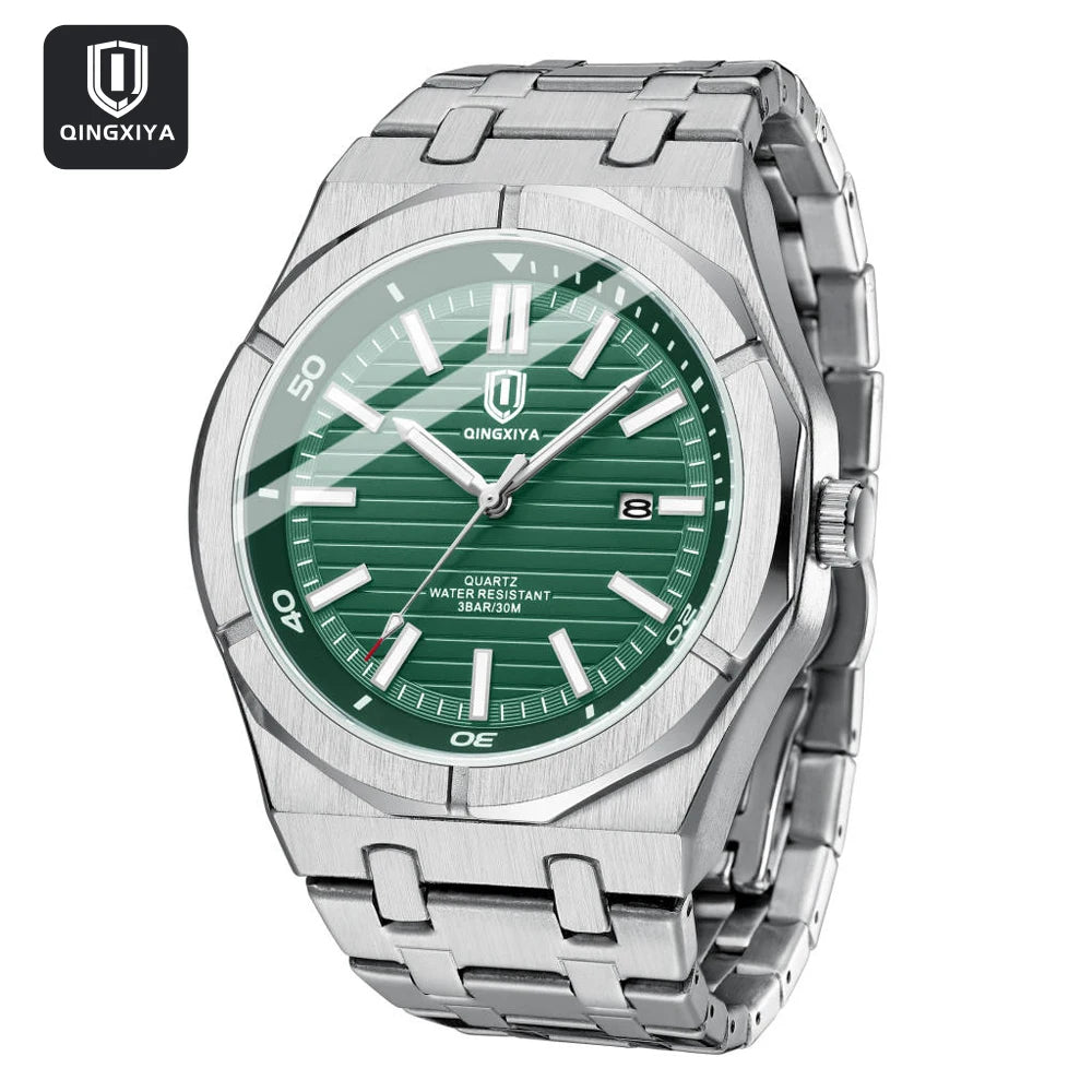 QINGXIYA Mens Watch Top Brand Luxury Auto Date Quartz Watch for Men Stainless Steel Waterproof Wrist Watches relogio masculino