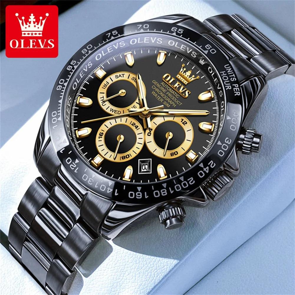 OLEVS Men's Watches Classic Luxury Automatic Mechanical Original Wristwatch for Man 24 Hour Week Date Display Waterproof Fashion