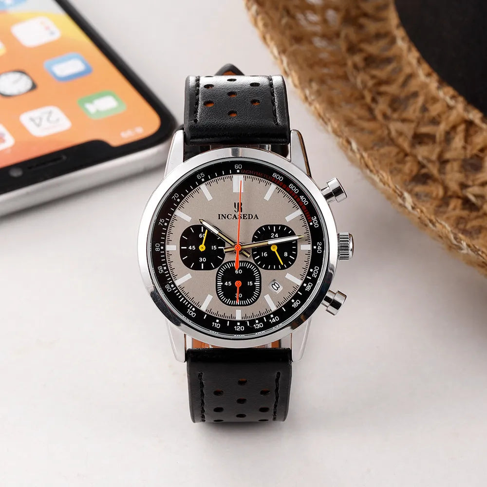 Luminous Couple Watch Chronograph Quartz Leather Multifunctional Sports Waterproof with Date Display
