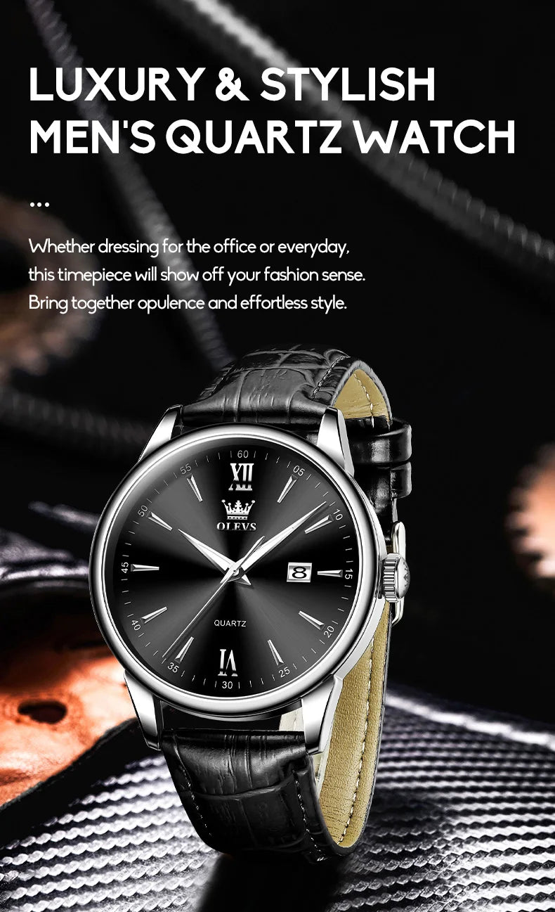 OLEVS Luxury Business Quartz Watches for Men Leather Strap Original Casual Waterproof Man Watch High Quality Men's Wrist Watches