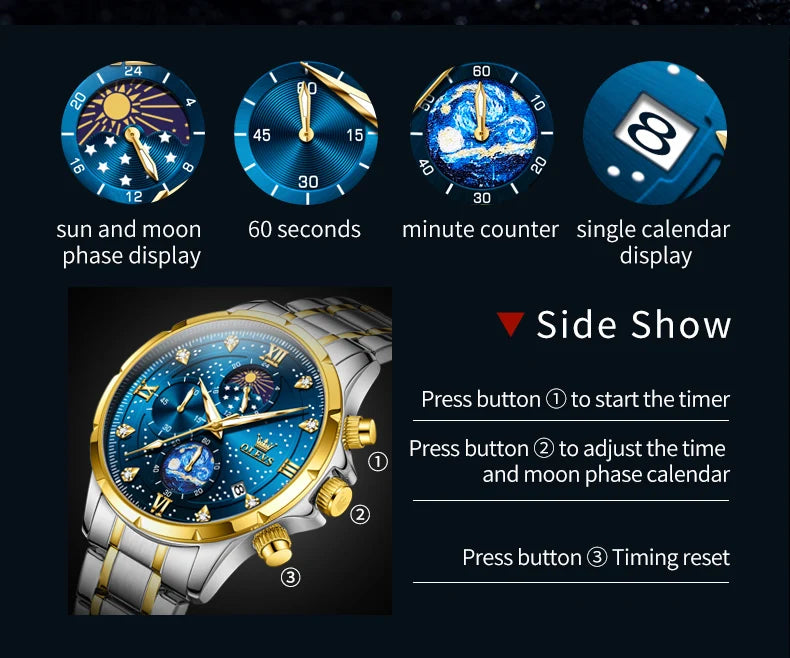 OLEVS 9807 New Mens Watches Original Quartz Watch Multifuncion Chronograph Watch For Man Waterproof Luminous Mens Gifts Freebie