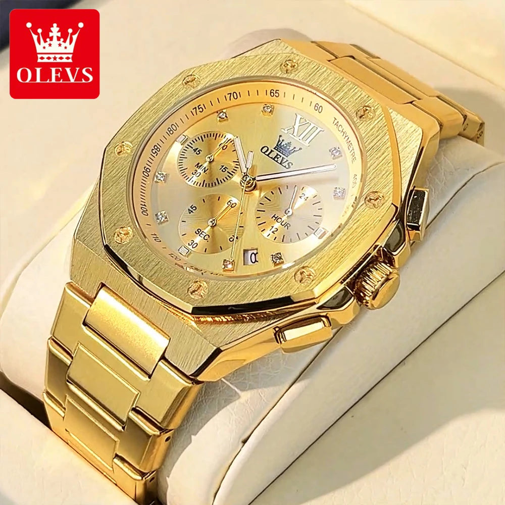 OLEVS Men's Watches Classic Luxury Top Brand Fine Steel Original Quartz Wristwatch for Man Waterproof Luminous Date Chronograph