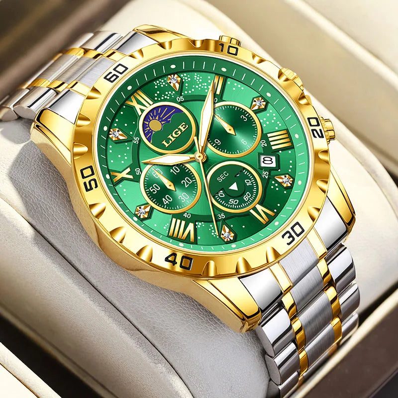 LIGE Woman Watches Rose Gold Top Brand Luxury Green Watch Women Quartz Waterproof Women's Wristwatch Ladies Girls Watches Clock