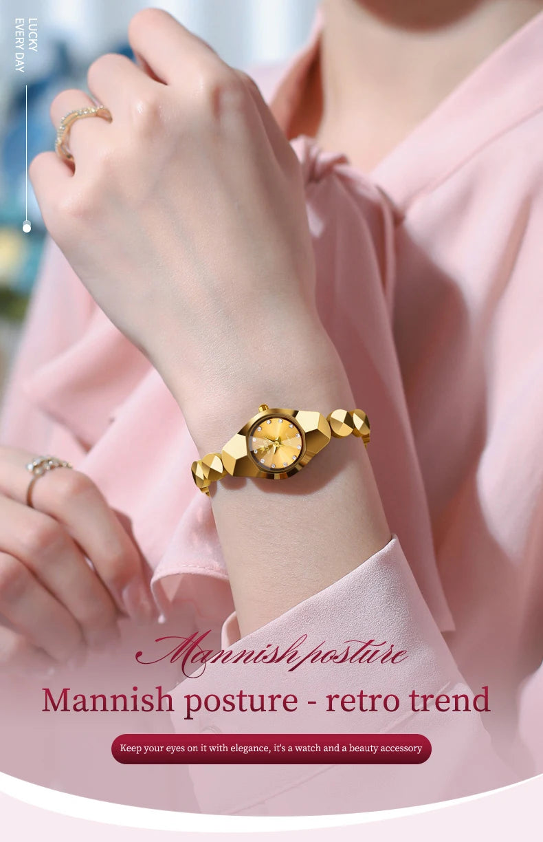 OLEVS 7007 Ladies Watches Original Quartz Wristwatch Rhombus Mirror Diamond Scale Tungsten Steel Watch for Women Bracelet Set