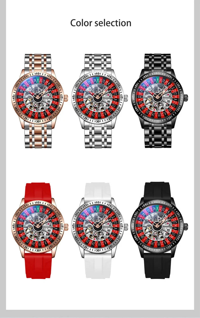 Men Mechanical Watch Automatic Luxury Gambling Rotating Plate Dial Wristwatch Man Casual Waterproof Luminous Clock Reloj Hombre