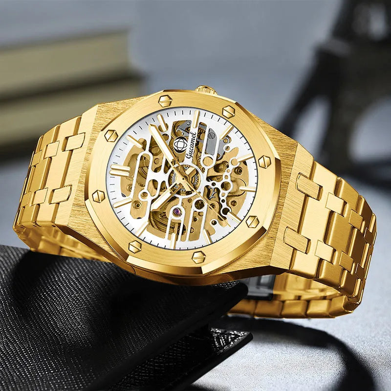 Luxury Men’s Automatic Mechanical Watch, Skeleton Design Self-Winding Wristwatch, Hot-Selling Export Business Watch