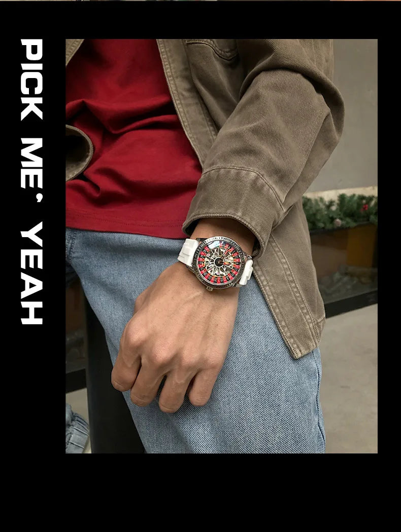 Men Mechanical Watch Automatic Luxury Gambling Rotating Plate Dial Wristwatch Man Casual Waterproof Luminous Clock Reloj Hombre