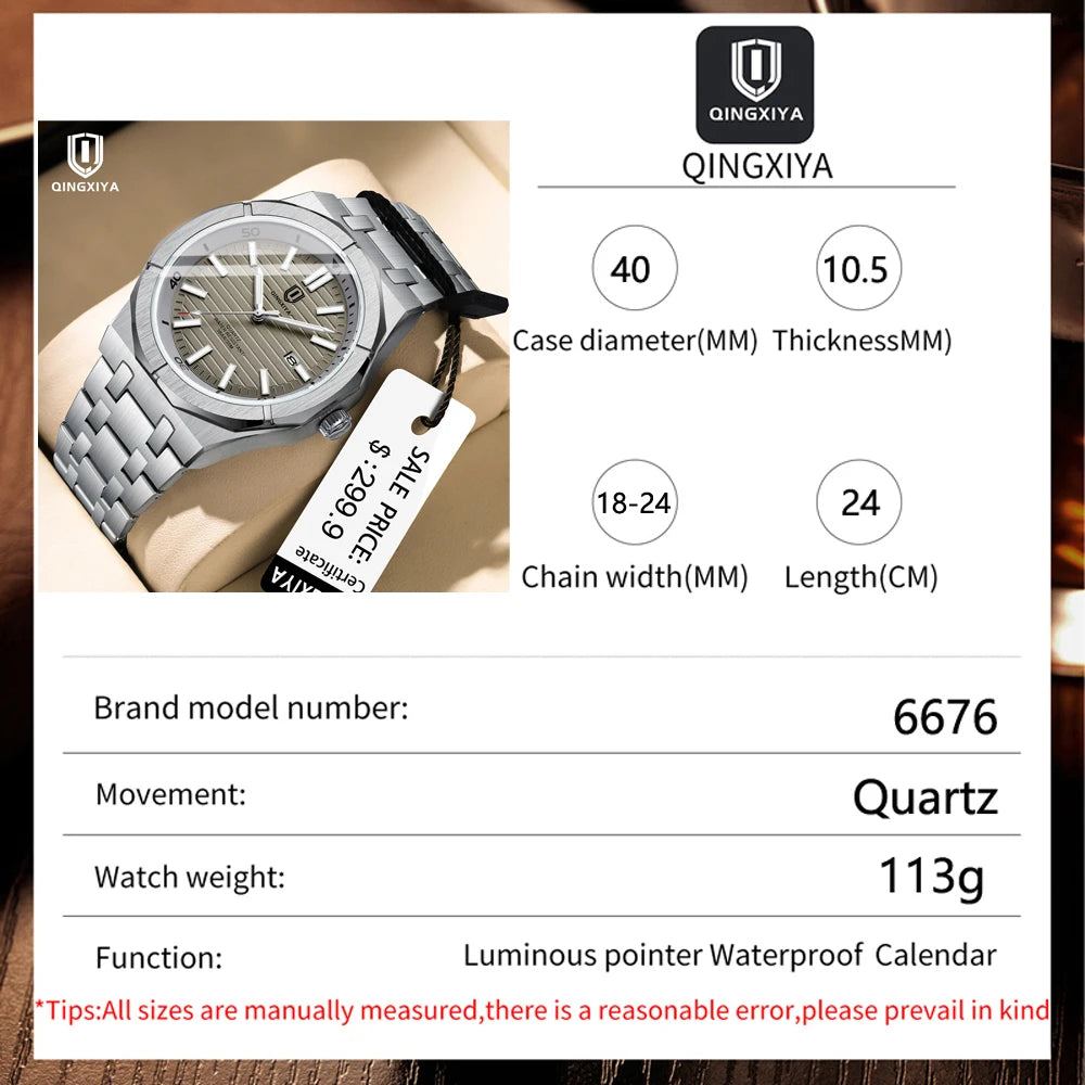QINGXIYA Mens Watch Top Brand Luxury Auto Date Quartz Watch for Men Stainless Steel Waterproof Wrist Watches relogio masculino