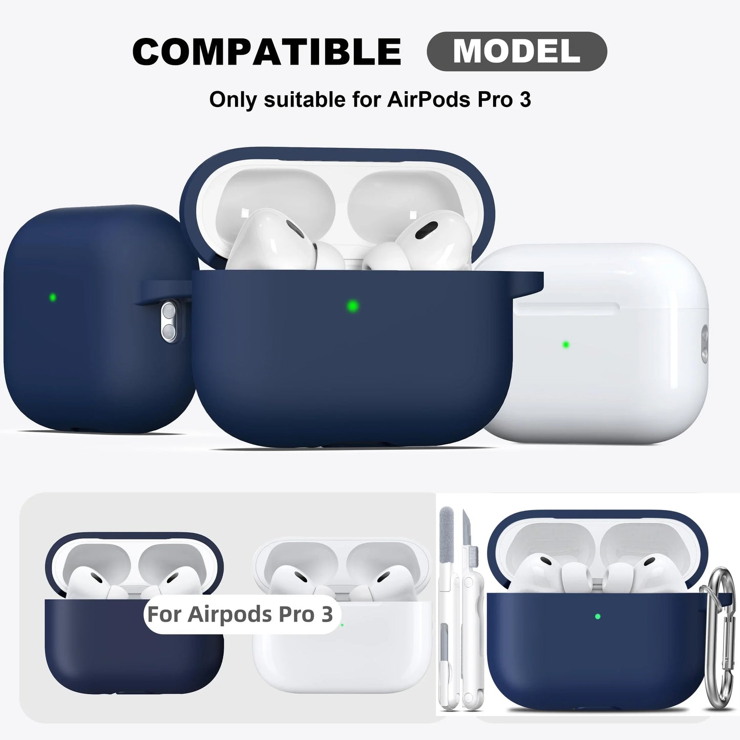 for AirPods Pro 3rd Generation Case Cover Earphone Accessories Soft Silicone Case with Keychain & Cleaning Kit for AirPods Pro 3