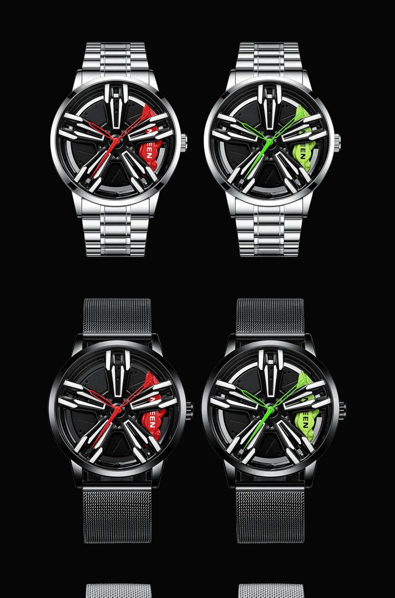 2025 New Racing Watches Men Custom Design Super Car Rim Watch Stainless Steel Black Retro Waterproof Watch Relogio Masculino