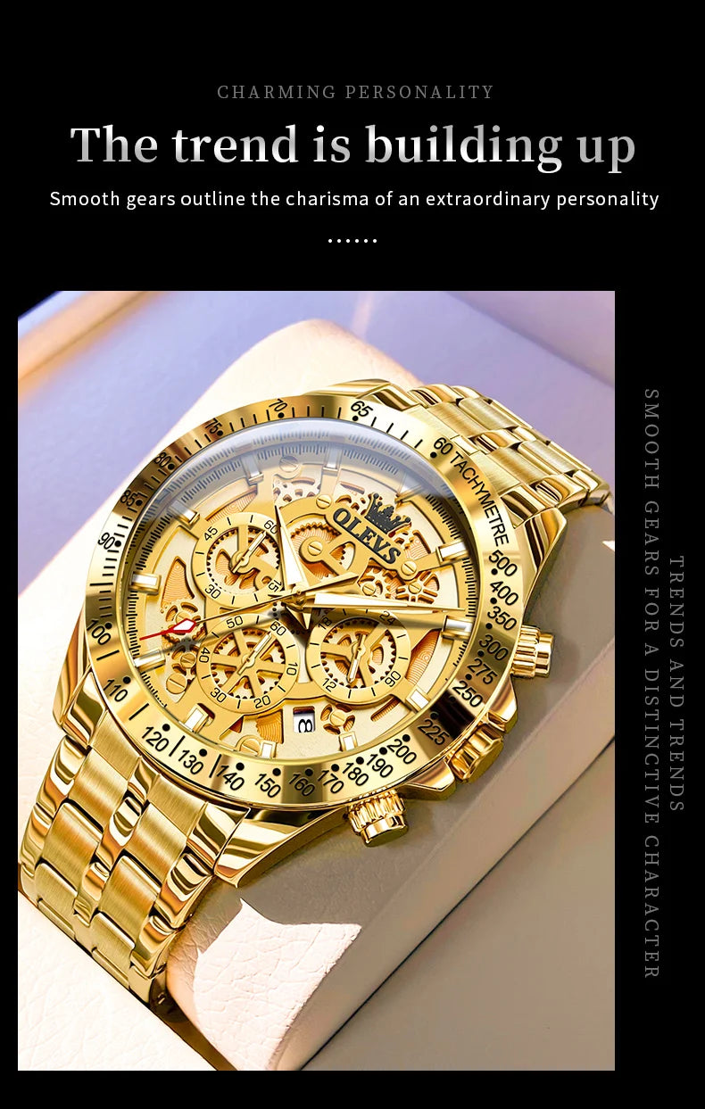 OLEVS 9913 Man Watches 44mm Big Dial Luxury Business Quartz Watch For Men Waterproof Luminous Chronograph Fashion Men Hand Clock