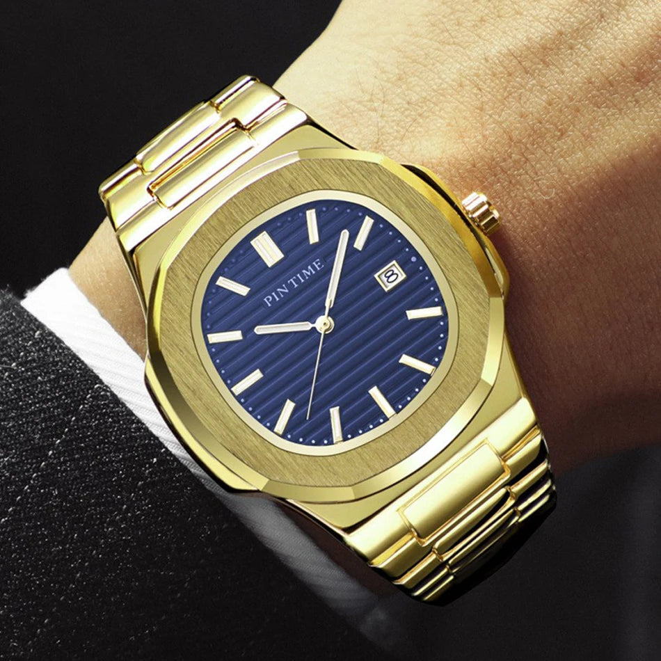 2025 Top Brand Luxury Men Wristwatch Business Waterproof Luminous Alloy Polygonal Case Business Quartz Watch Male with Calendar