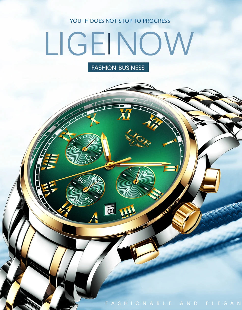 Relojes Hombre 2024 New LIGE Watches Men Luxury Brand Chronograph Male Sport Watches Waterproof Stainless Steel Quartz Men Watch