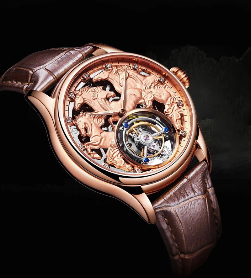 Aesop Flying Tourbillon Mechanical Watch For Men Eight Horses Stylish Waterproof Wristwatch Stylish Skeleton Dial Luxury 2025A