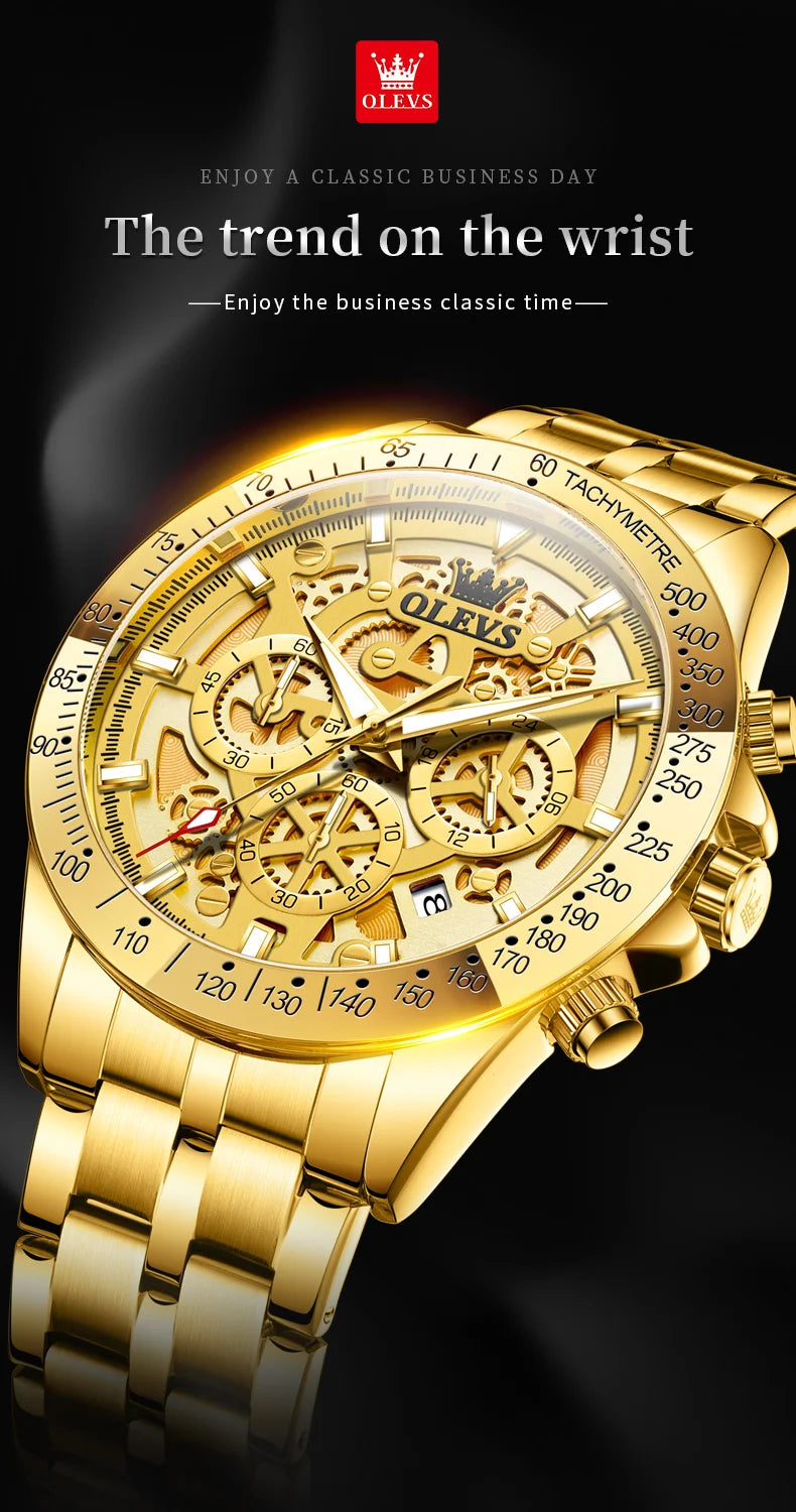 OLEVS 9913 Man Watches 44mm Big Dial Luxury Business Quartz Watch For Men Waterproof Luminous Chronograph Fashion Men Hand Clock