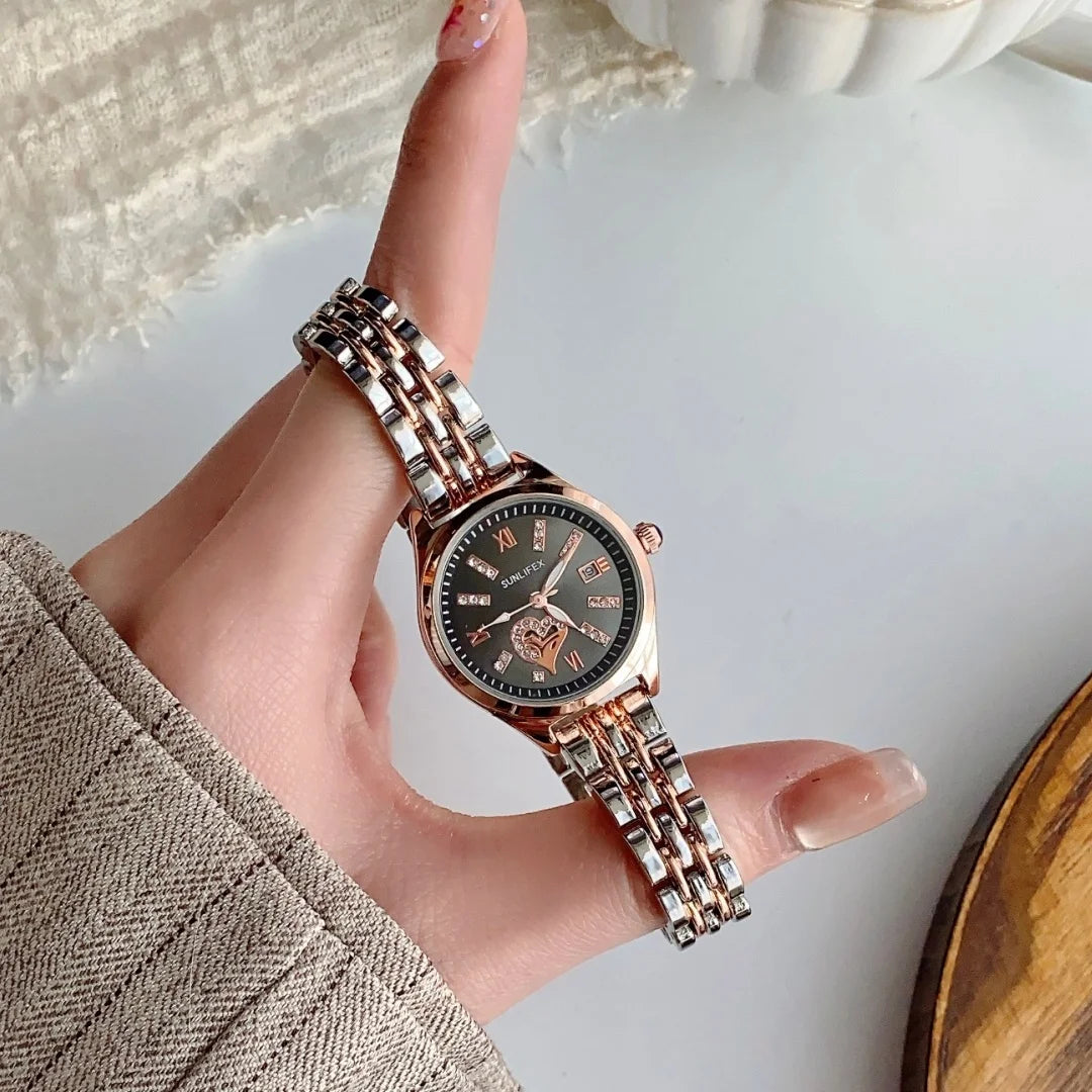 Luxury Watches For Women Lover Dial Rose Gold Stainless Steel With Date Quarzt Wristwatch Ladies Watches Relogio Feminino