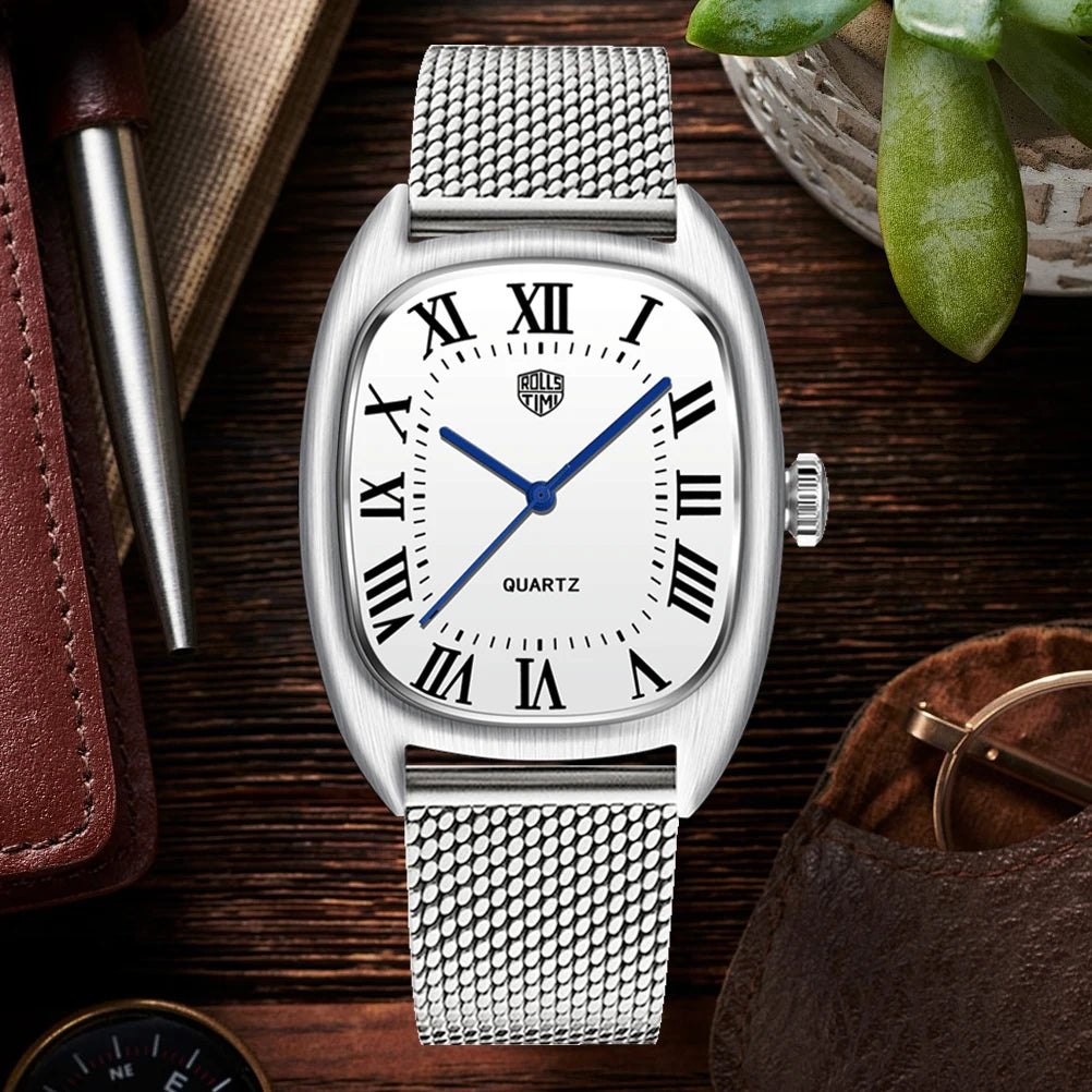 RollsTime 2026 New Mens Watches Top Brand Luxury Man Quartz Watch For Men Waterproof Sports VH31 Wristwatches Leather Clock Gift