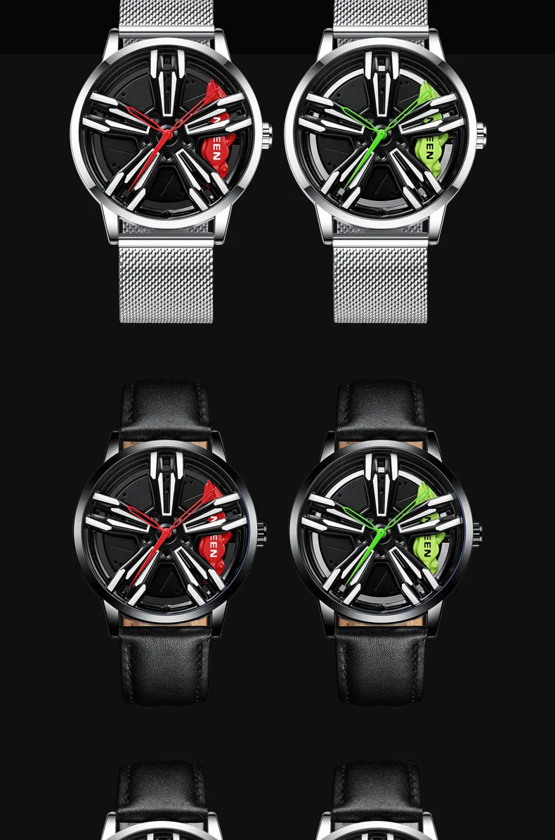 2025 New Racing Watches Men Custom Design Super Car Rim Watch Stainless Steel Black Retro Waterproof Watch Relogio Masculino