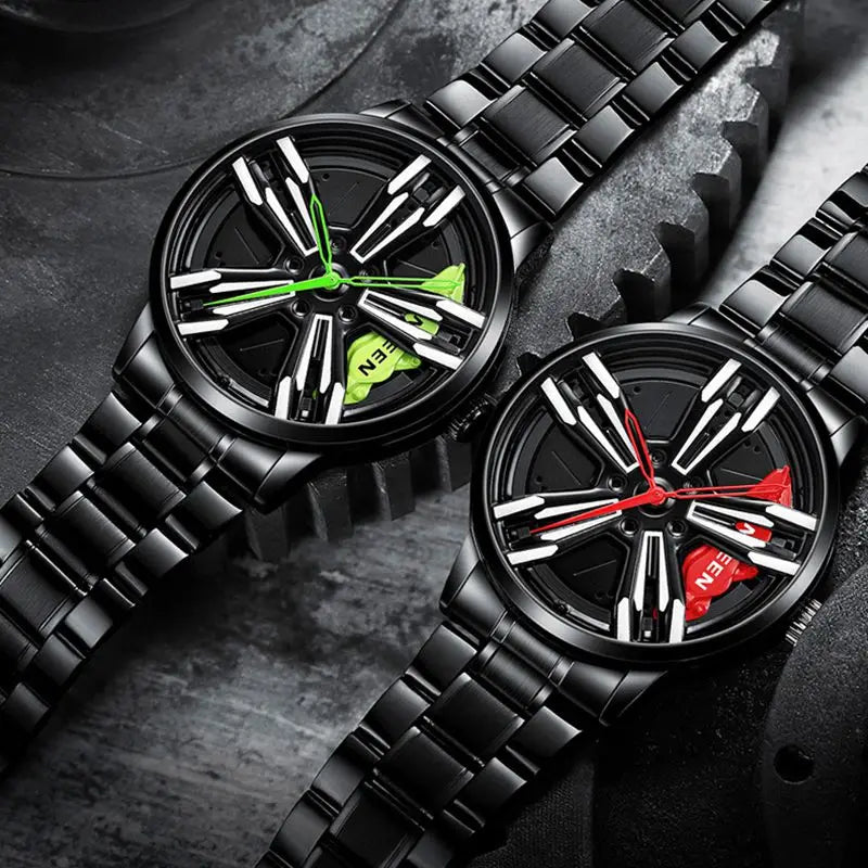 2025 New Racing Watches Men Custom Design Super Car Rim Watch Stainless Steel Black Retro Waterproof Watch Relogio Masculino