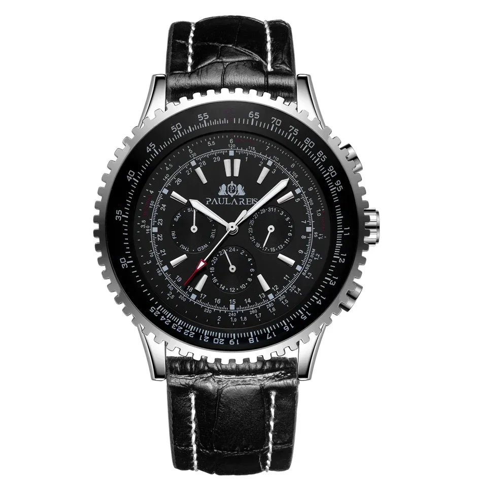 Automatic Watch for Men Mechanical Stainless Steel Black Brown Blue Leather Strap Sports Big 50mm Reloj Hombre Baratos