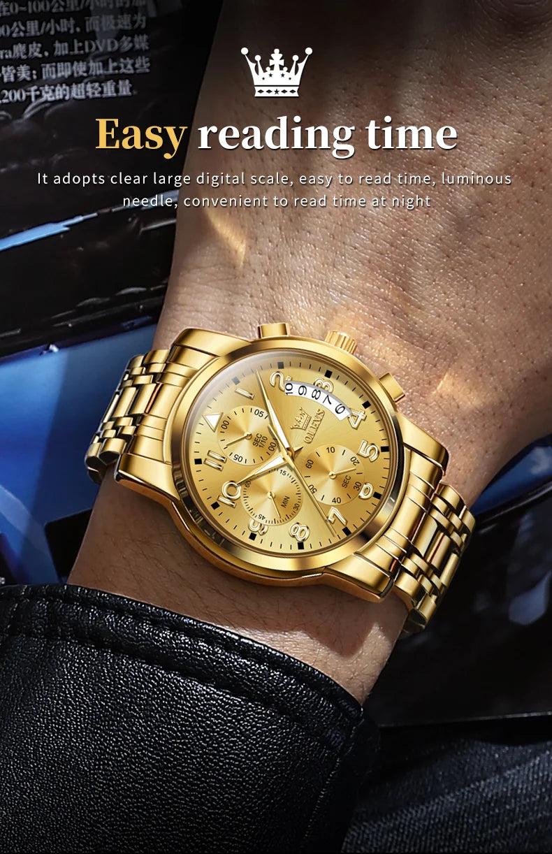 OLEVS Men's Watches Top Brand Luxury Fashion Fine Steel Original Quartz Wristwatch Waterproof Luminous Date Chronograph reloj