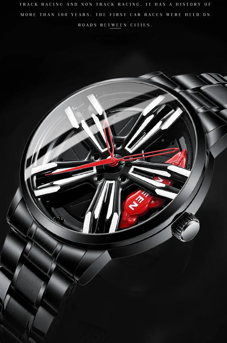 2025 New Racing Watches Men Custom Design Super Car Rim Watch Stainless Steel Black Retro Waterproof Watch Relogio Masculino