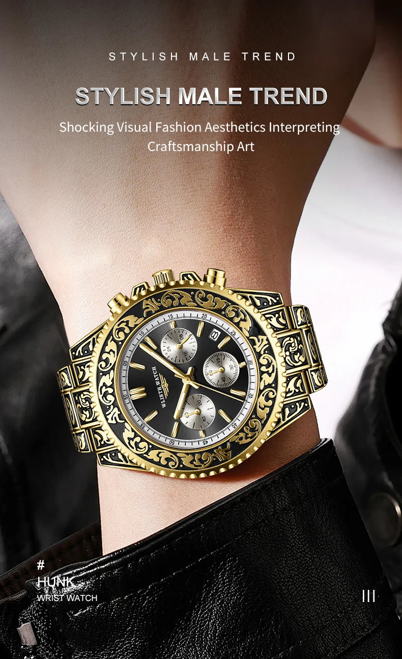 Retro Luxury Watches for Man Automatic Watch Sculpture Wrist Watch Waterproof Stainless Steel Watch Men's Clock Vintage reloj