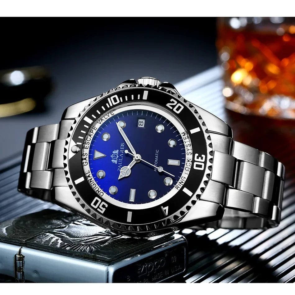 Automatic Watches for Men Mechanical Self Wind Movement Stainless Steel Gold Gradient Black Blue Date Reloj Hombre Baratos