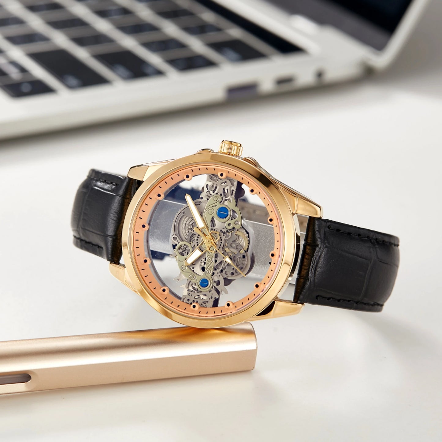 New Men's Watches Top Brand Luxury Original Waterproof Quartz Watch for Man Gold Skeleton Style 24 Hour Day Night часы мужские