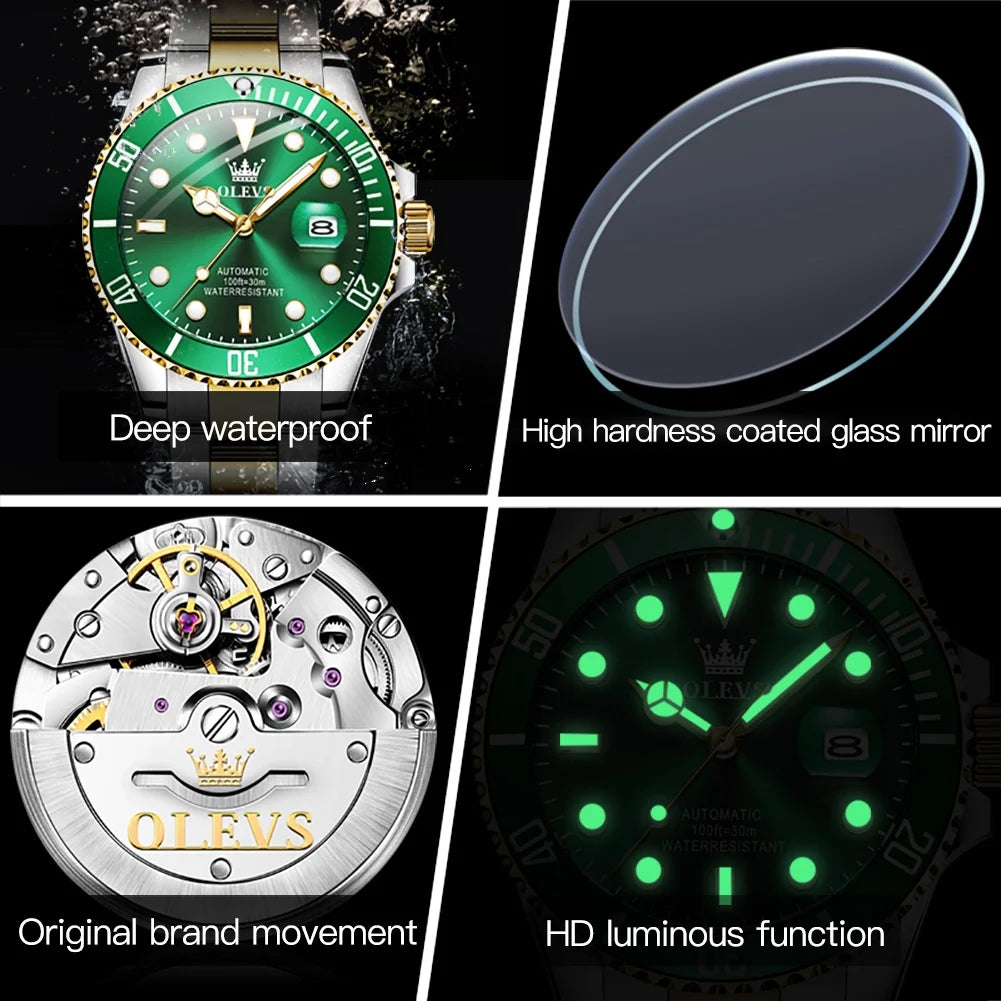 OLEVS 6650 Luxury Automatic Watch Men Rotary Lap Mechanical Movement Waterproof Sports Top Brand Stainless Steel Wristwatch