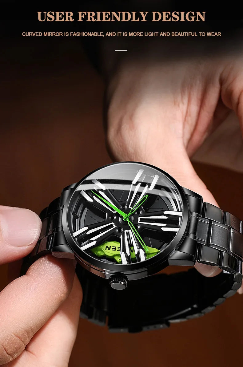 2025 New Racing Watches Men Custom Design Super Car Rim Watch Stainless Steel Black Retro Waterproof Watch Relogio Masculino